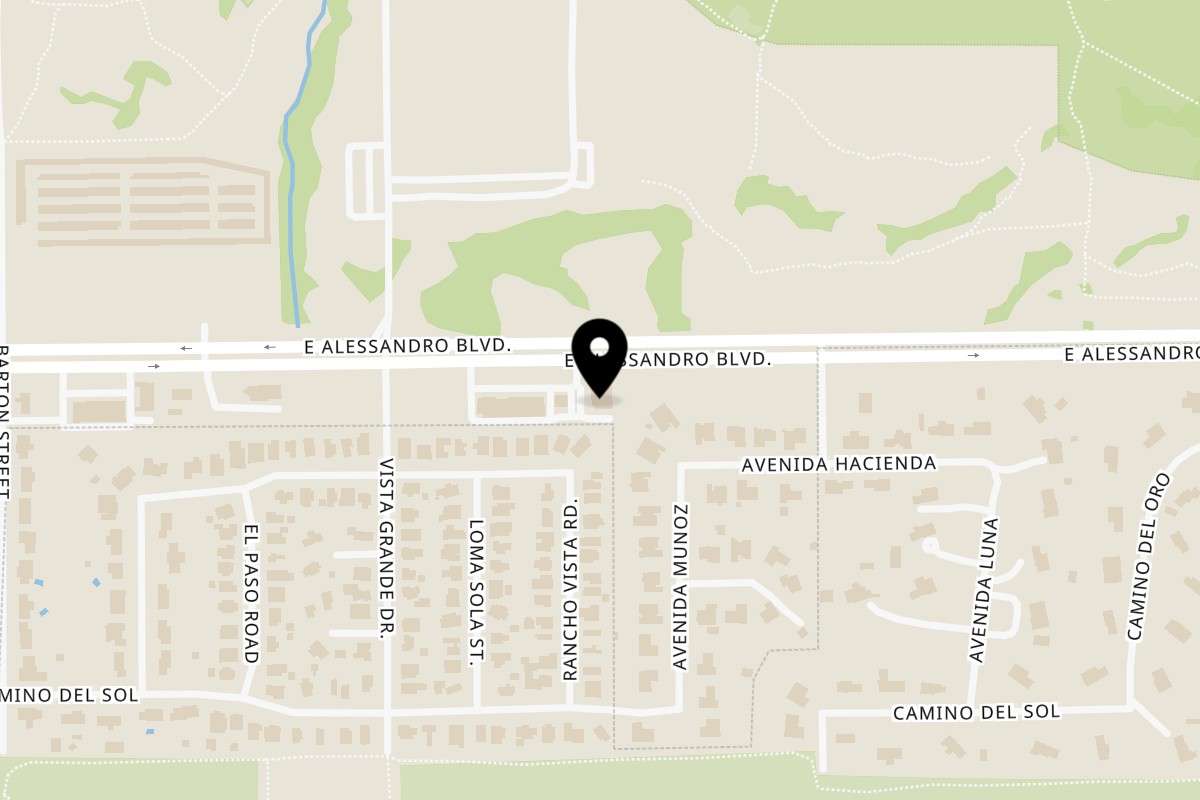 Map showing the location of The Rustik Fork on 1355 E Alessandro Blvd Suite 101 in Riverside
